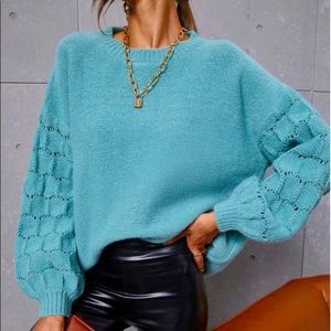 NWT! EYELET DETAIL LANTERN SLEEVE SWEATER IN CADET BLUE!